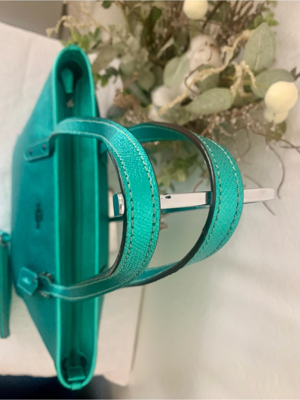 RARE Coach Metallic Sea Green City Tote with Wristlet Set “HARD TO FIND COLOR” - Picture 3 of 13